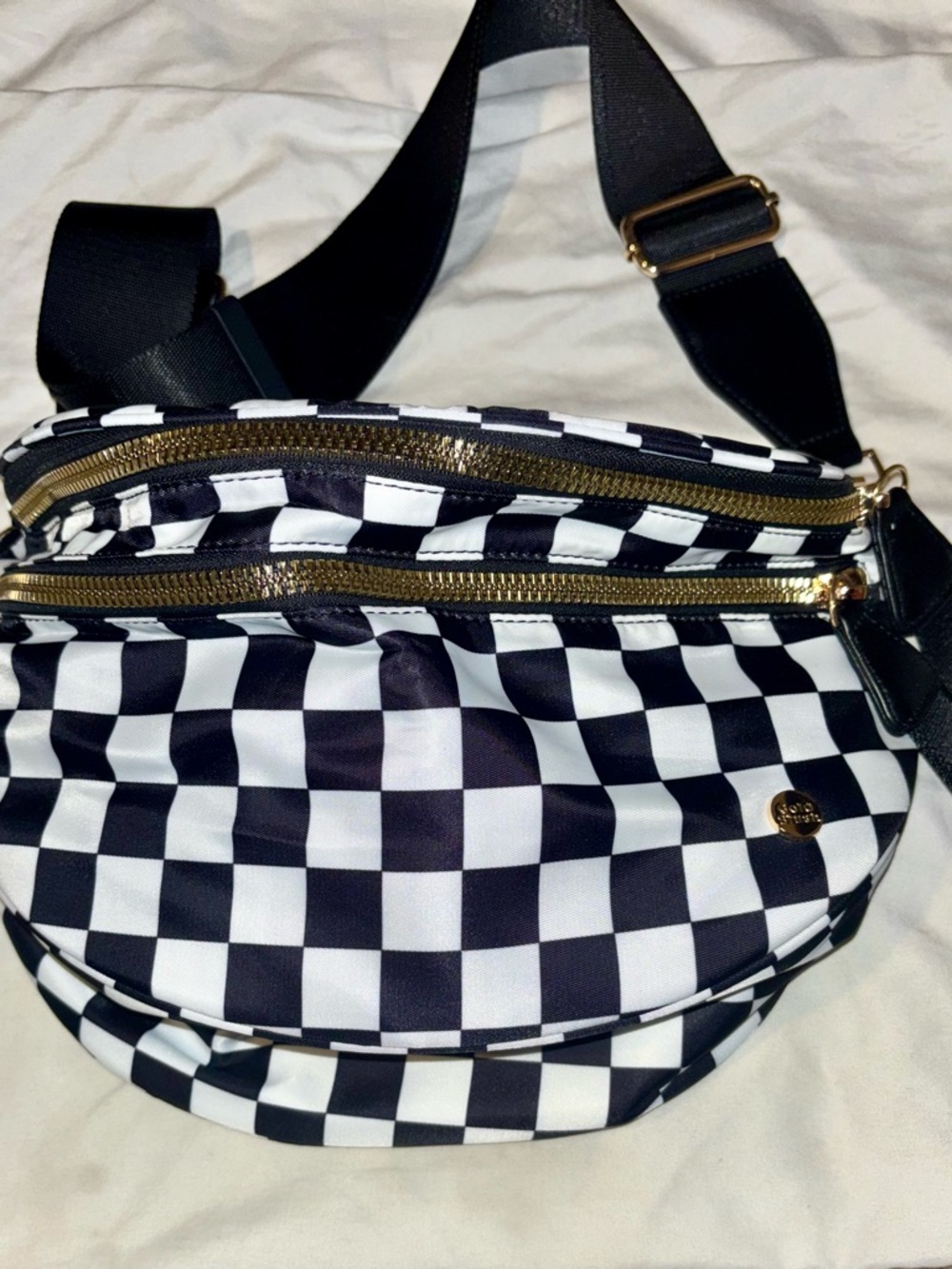 Checkered Black and White Crossbody Belt Bag